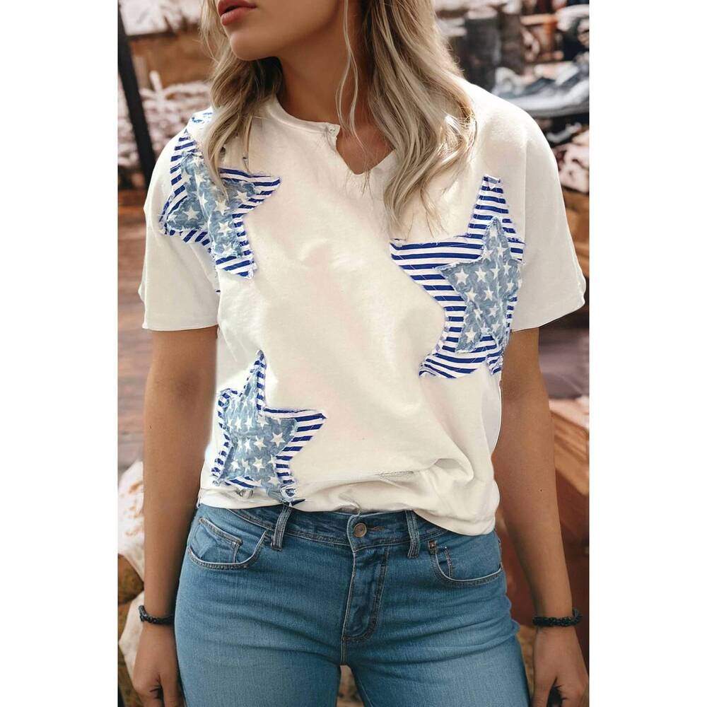 NEW SHEWIN patriot star patched tee in white multi
